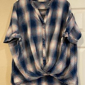 Plaid faux waist twist top
